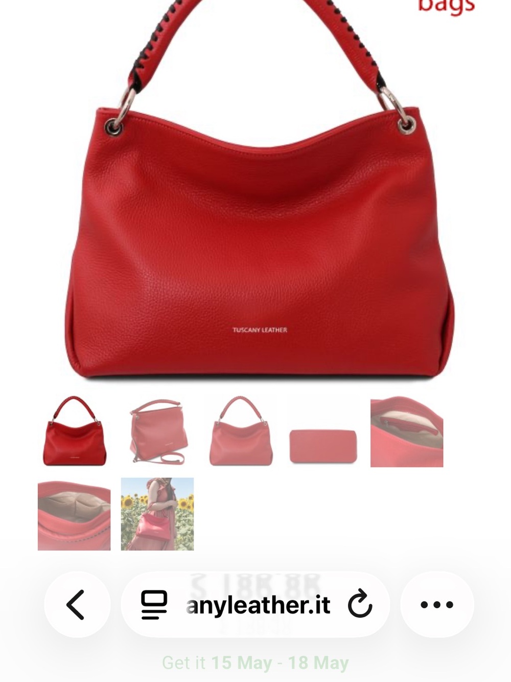 Tuscany Leather Red Shoulder / Crossbody Bag in Lipstick Red - Picture 7 of 9